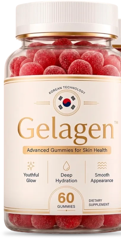 A single bottle of Gelagen, labelled advanced gummies for skin health, 60 gummies